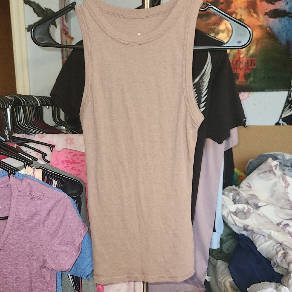 A New Day Tan Ribbed Fitted Tank Top